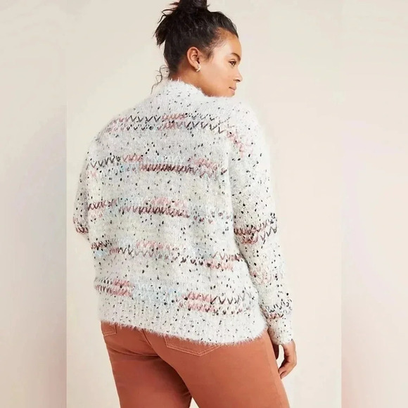 Anthropologie RAGA L Faye Mock Neck Eyelash Sweater Metallic Accent Threads - Picture 4 of 11